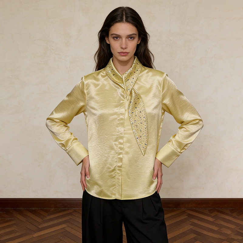 小众设计感衬衫女2026春新款时尚气质百搭镶钻高级感长袖上衣