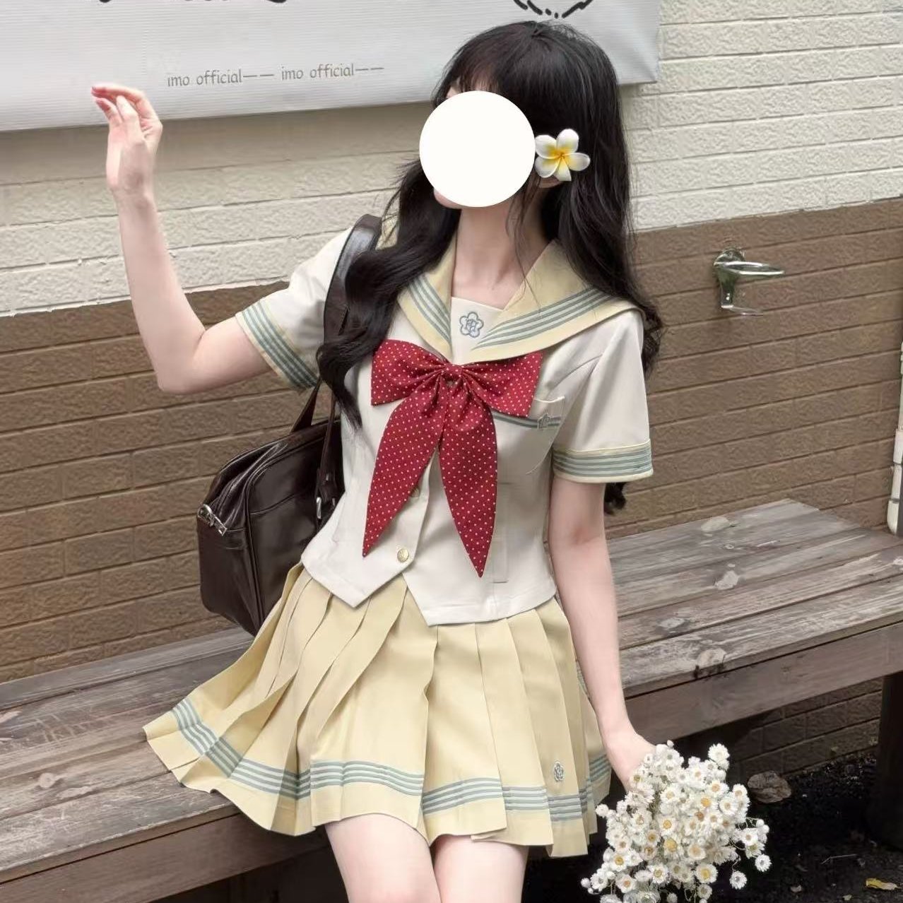 梗豆物语水玉夏服*日系水手领JK制服女套装a字裙显瘦学院风