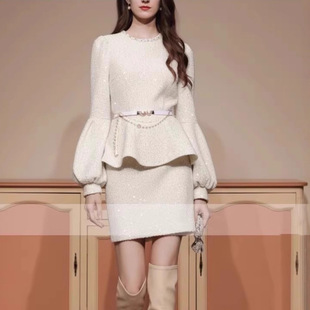 春秋冬季新款女装星空轻奢宫廷套装玉玲荷叶上衣一步裙半裙套装