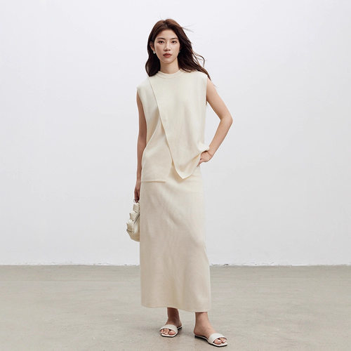 韩系羊毛针织马甲半身裙两件套2026春季新款女装简约叠穿毛衣套装