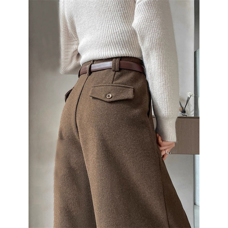 窄版阔腿裤女新款毛呢西装裤高个子加长直筒裤