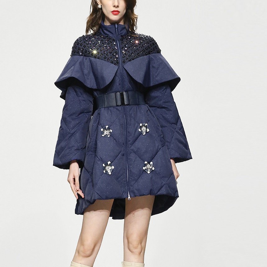 冬装新款复古时尚立领中长款A版宽松显瘦白鸭绒羽绒服外套