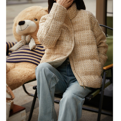 95白鹅绒小香风粗花呢 格子羽绒服 女款高端女装中长款冬季鹅绒