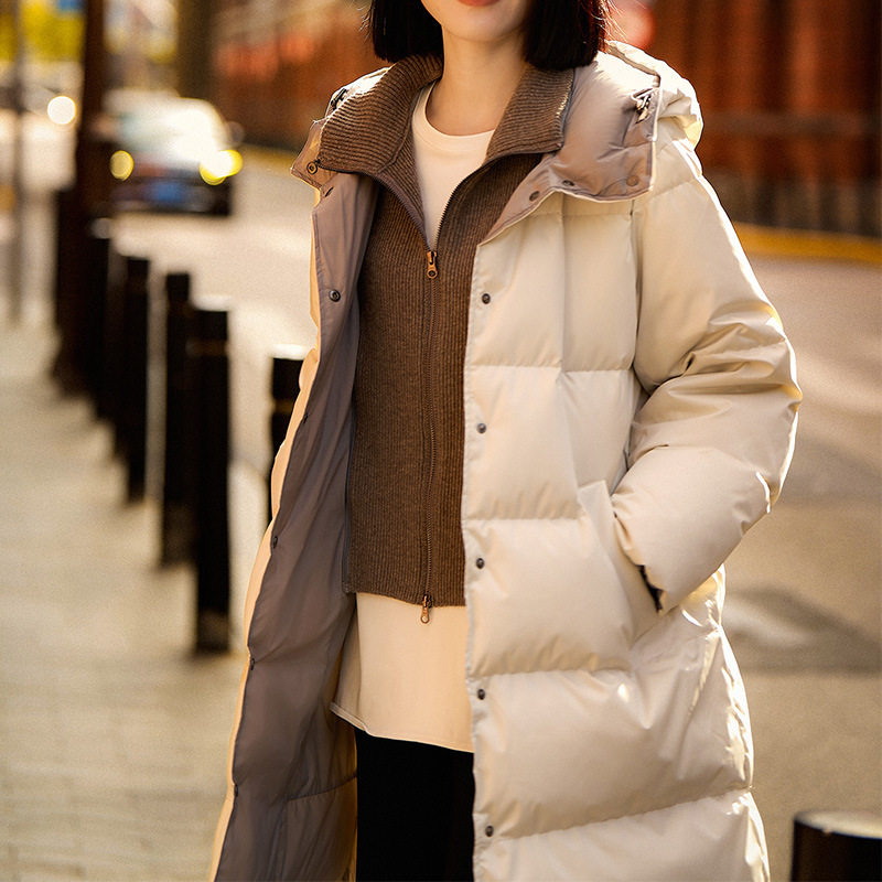 大朵绒|雪见95白鹅绒羽绒服假两件中长款连帽鹅绒服女装新款冬季