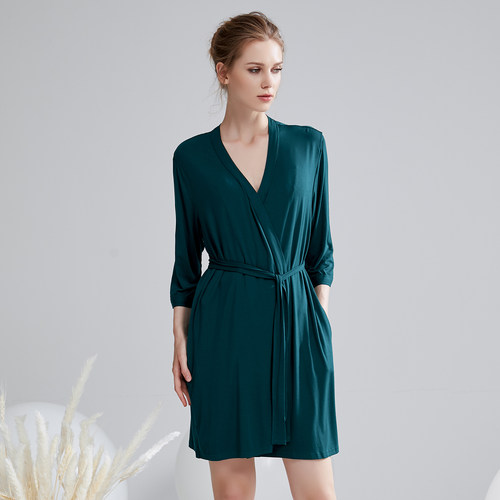 七纱性感睡袍女春秋冰丝长袖薄款