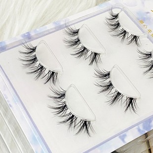 艾魔3D立体多层自然浓密欧美大V交叉簇状透明梗假睫毛可分段整条