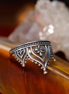 波希米亚戒指素银个性ins指环boho民族皇冠欧美纯银嬉皮吉普赛