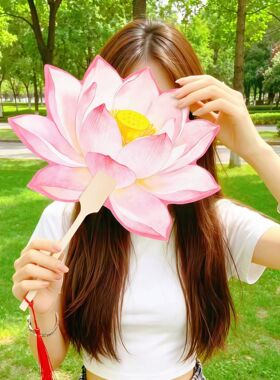 荷花团扇古风单面高级扇子家用便携随身携带2026新款凉快手摇蒲扇