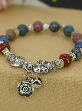 陶瓷双鱼民族风复古手链