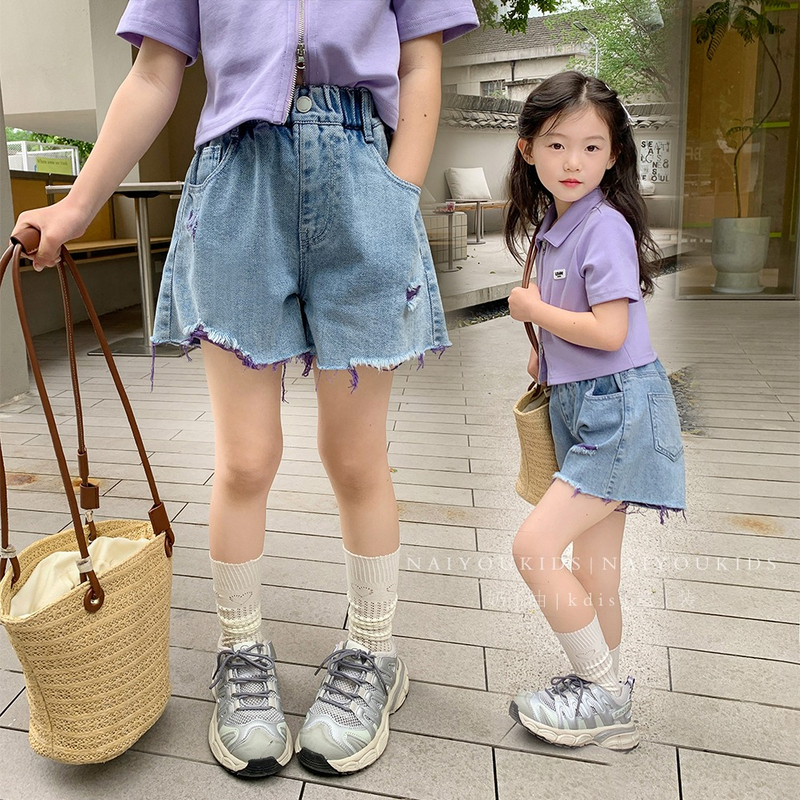 童装韩版女童牛仔裤儿童2025新款夏季休闲裤宝宝洋气透气破洞短裤