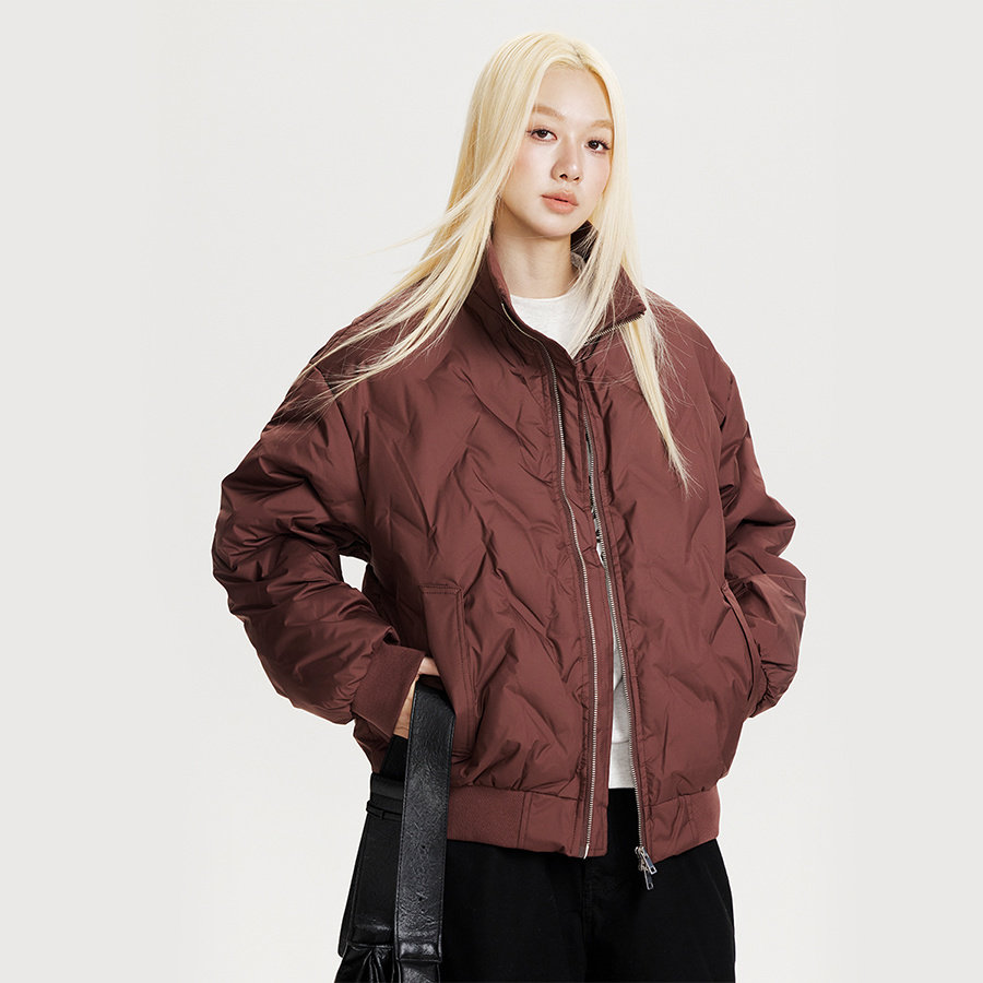 美式复古立领菱格棉服外套男女宽松加厚保暖棉衣青年潮牌棉夹克09