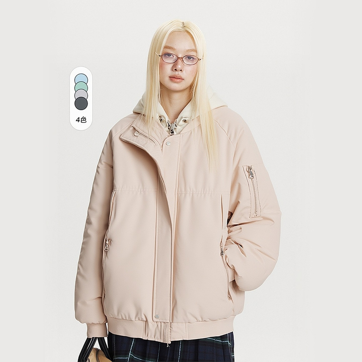 美式假两件连帽棉衣男女情侣款