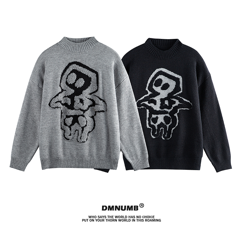 美式复古简约纯色圆领针织衫