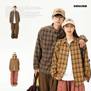 长袖 国潮2024秋季 男女宽松情侣装 上衣复古格子衬衫 衬衣外套27 新款