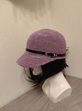 58-60CM头围男女同款马术帽帅气遮阳防晒丝光棉麻手工钩织棒球帽