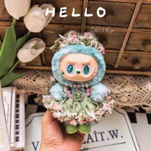 仅娃衣》labubu17cm娃衣三代通用拉布布衣服绿色精灵花环公主裙套