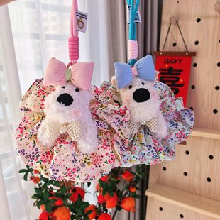 日系超萌超可爱西高地狗潦草狗包包挂件狗狗挂件钥匙扣手机背夹绳