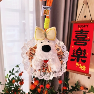 超萌超可爱西高地狗狗公主裙潦草狗钥匙包包挂件挂饰钥匙扣背夹款