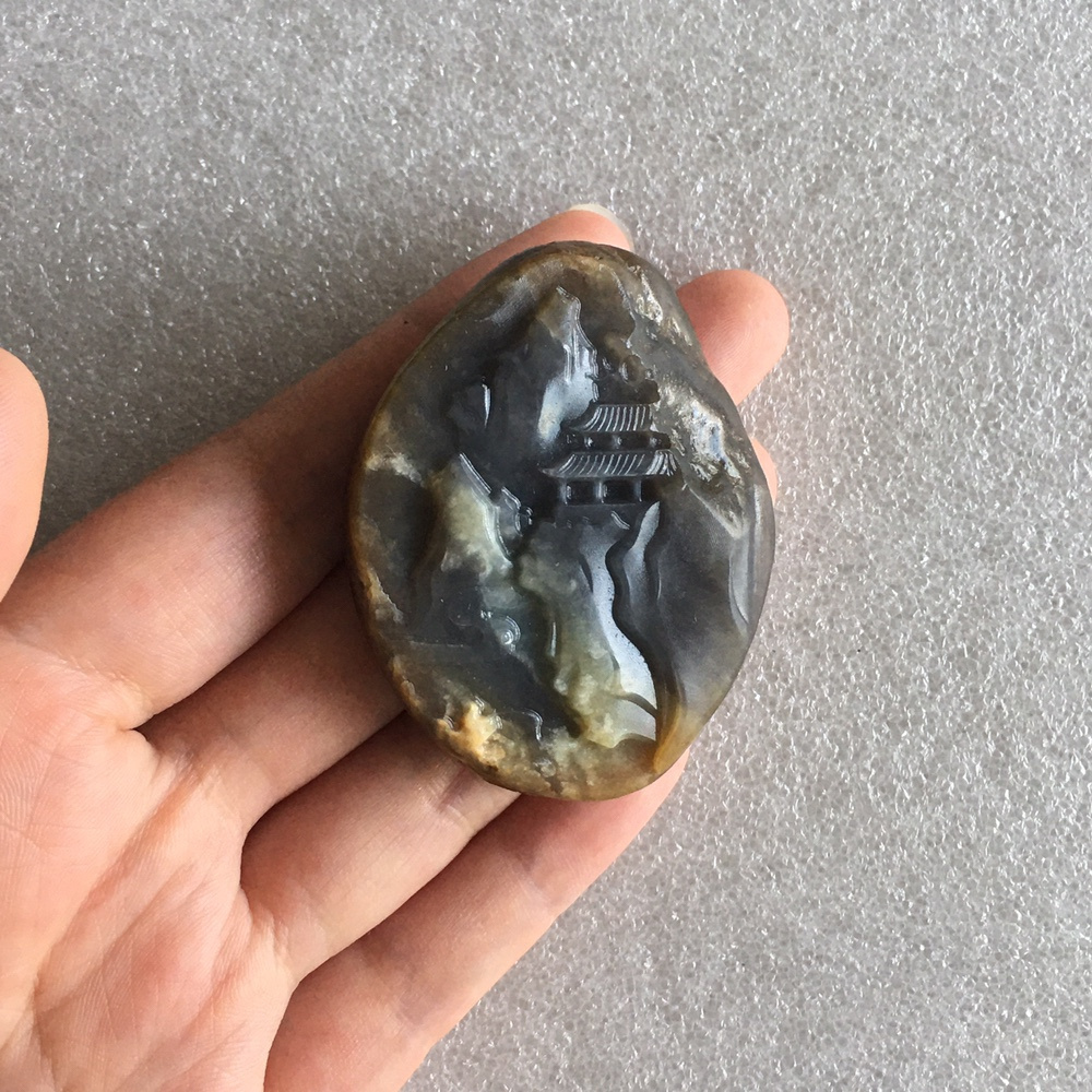 53.63克新疆和田玉籽料《山水人物》孤品挂件珠宝玉石文玩收藏