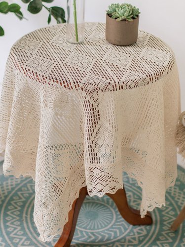 法式ins复古镂空纯色田园桌布