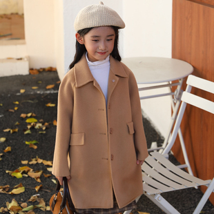 儿童双面羊绒大衣男女童中长款毛呢外套中大童全羊毛呢子洋气童装