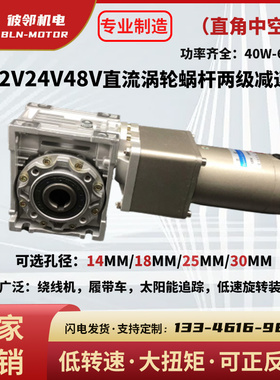 DC24V48V低速直流电RV涡轮蜗杆齿轮减速马达断电刹车慢速旋转电机