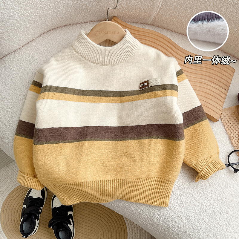 柔软男童加绒毛衣秋冬装保暖上衣