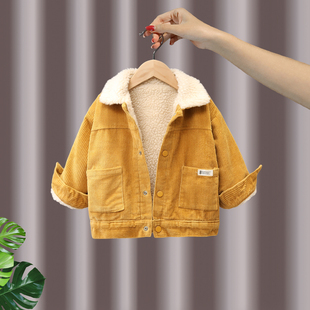 男童羊羔绒外套冬装 儿童灯芯绒棉袄加绒加厚男孩上衣保暖宝宝棉服