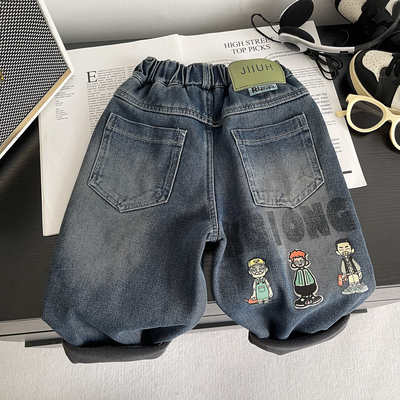 一体绒男童牛仔裤冬季宽松直筒裤