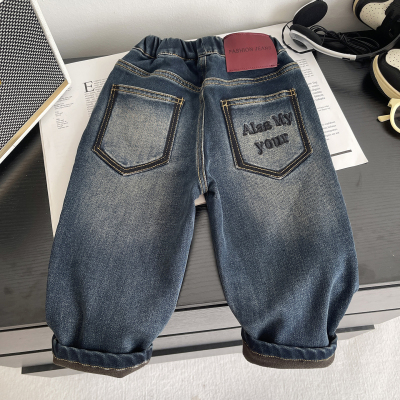 柔软男童加绒牛仔裤秋冬直筒长裤