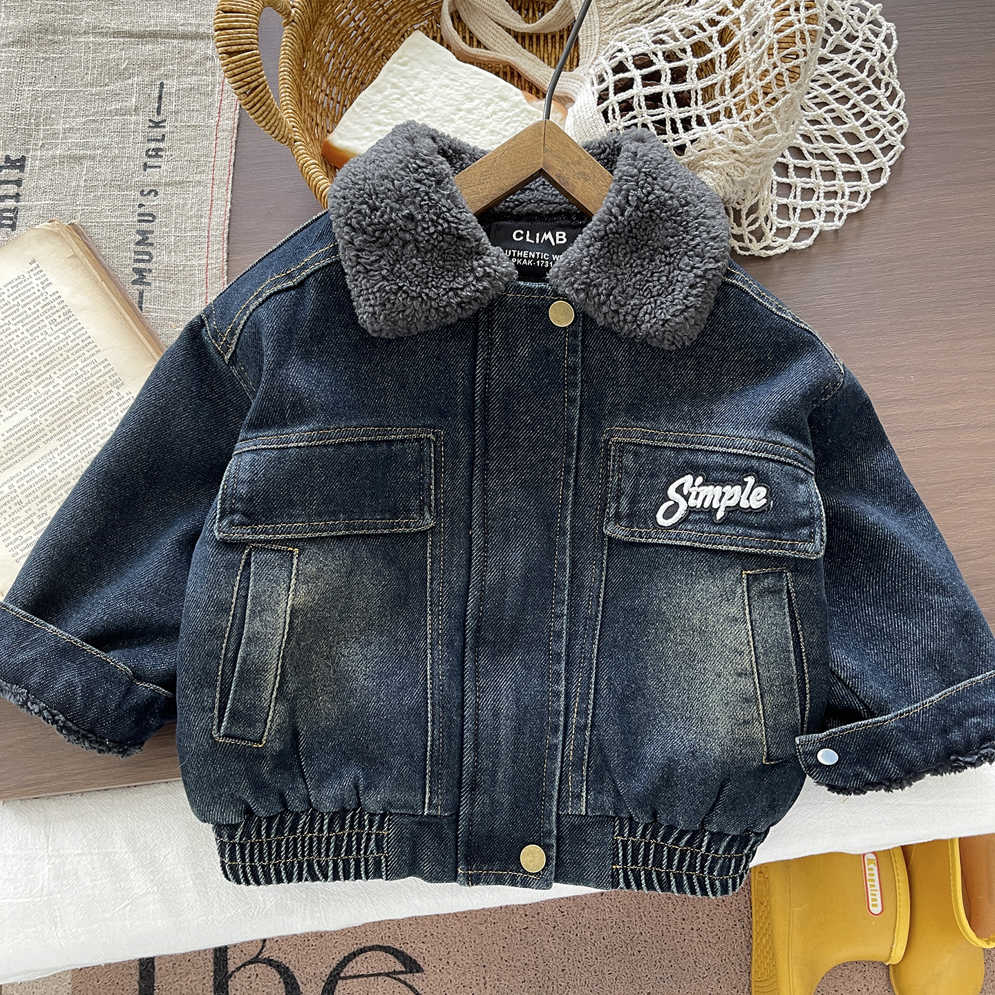 男童加绒牛仔外套冬季儿童毛领夹克上衣2025新款宝宝加厚保暖棉服