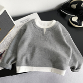 小男孩套头衫 男童假两件卫衣春秋2026新款 儿童华夫格休闲上衣时尚