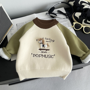 内搭婴儿打底衫 儿童毛衣秋冬一体绒宝宝针织衫 加绒加厚男童羊绒衫