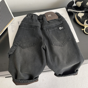 男童加绒牛仔裤一体绒儿童冬季宽松直筒裤2025新款中小童保暖裤子