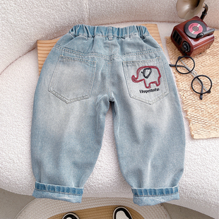 男童裤子春秋款儿童浅色牛仔裤2025新款小童宝宝春季休闲宽松长裤