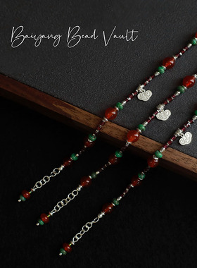 白洋珠柜 S925纯银红玛瑙紫牙乌石榴捷克珠进口米珠原创小众设计