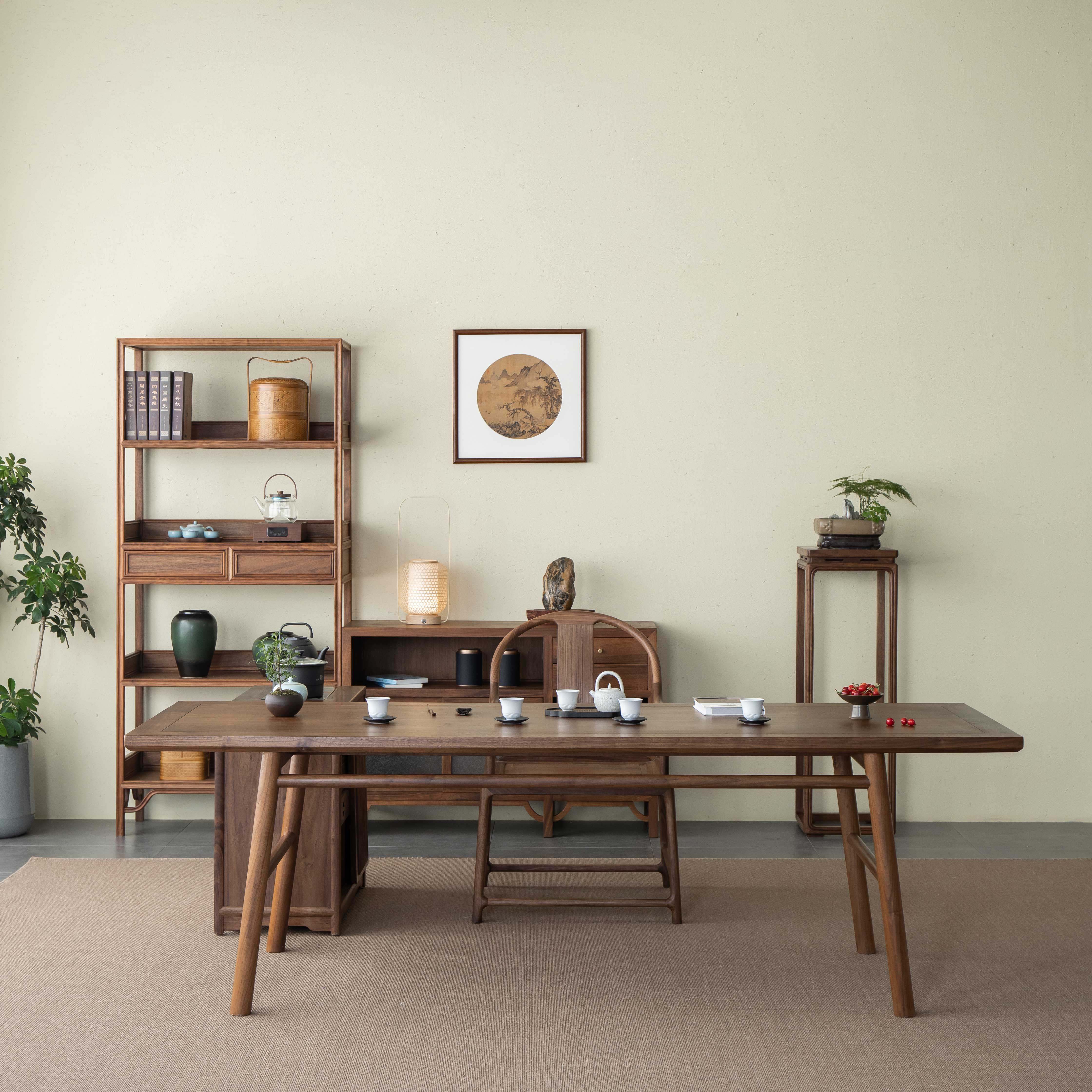 新中式茶桌椅组合黑胡桃实木茶台