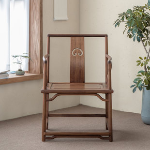 杪轩新中式黑胡桃木官帽椅太师椅实木休闲禅意靠背茶圈椅家具