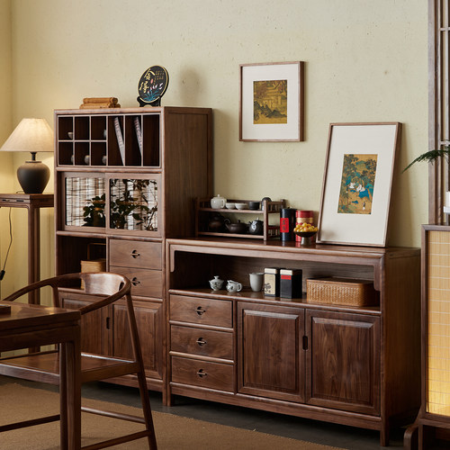 杪轩北美黑胡桃木餐边柜中式实木收纳柜茶柜储物柜客厅边柜家具