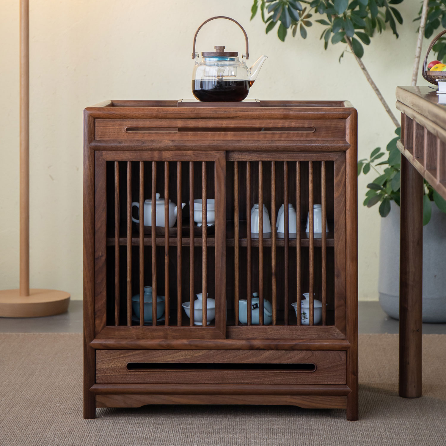 茶水柜黑胡桃木实木原木新中式