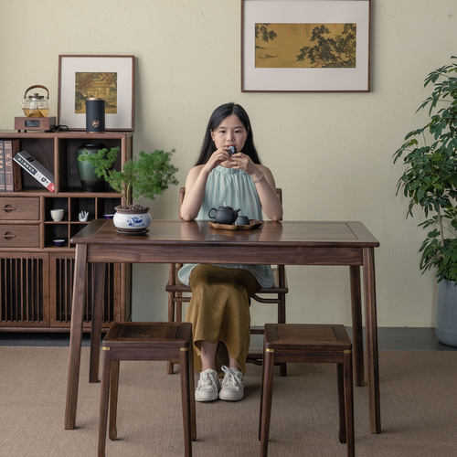 北美黑胡桃木新中式阳台茶桌