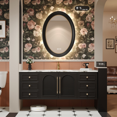 法式浴室柜岩板热弯一体盆洗手盆