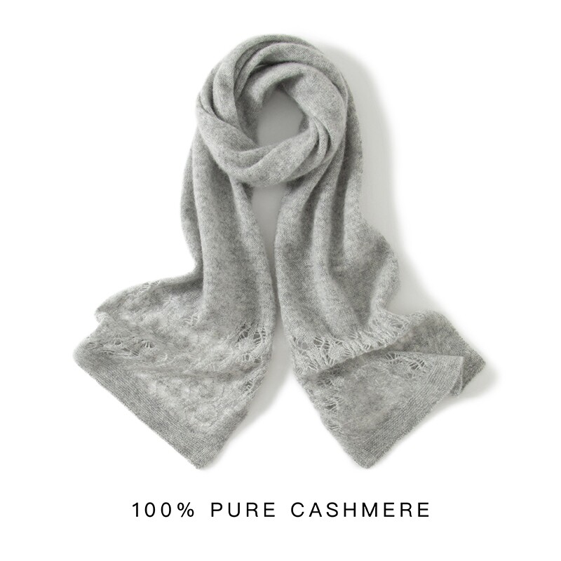 围巾女100%山羊绒针织围脖镂空纯色百搭保暖长款秋冬季韩版学生男