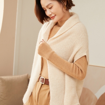 秋冬拼接百搭女山羊绒披肩外搭