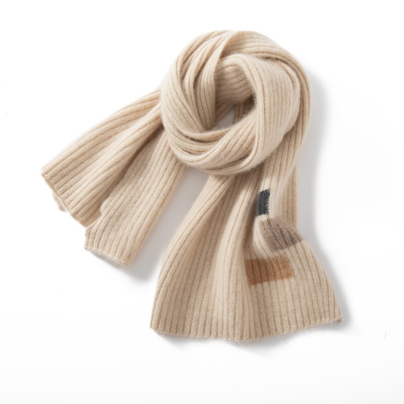 软糯抽条围巾100%山羊绒针织围脖女秋冬保暖百搭厚款拼接提花新款
