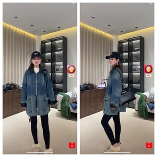 【小雪心选】加绒皮领拼接牛仔外套675125811