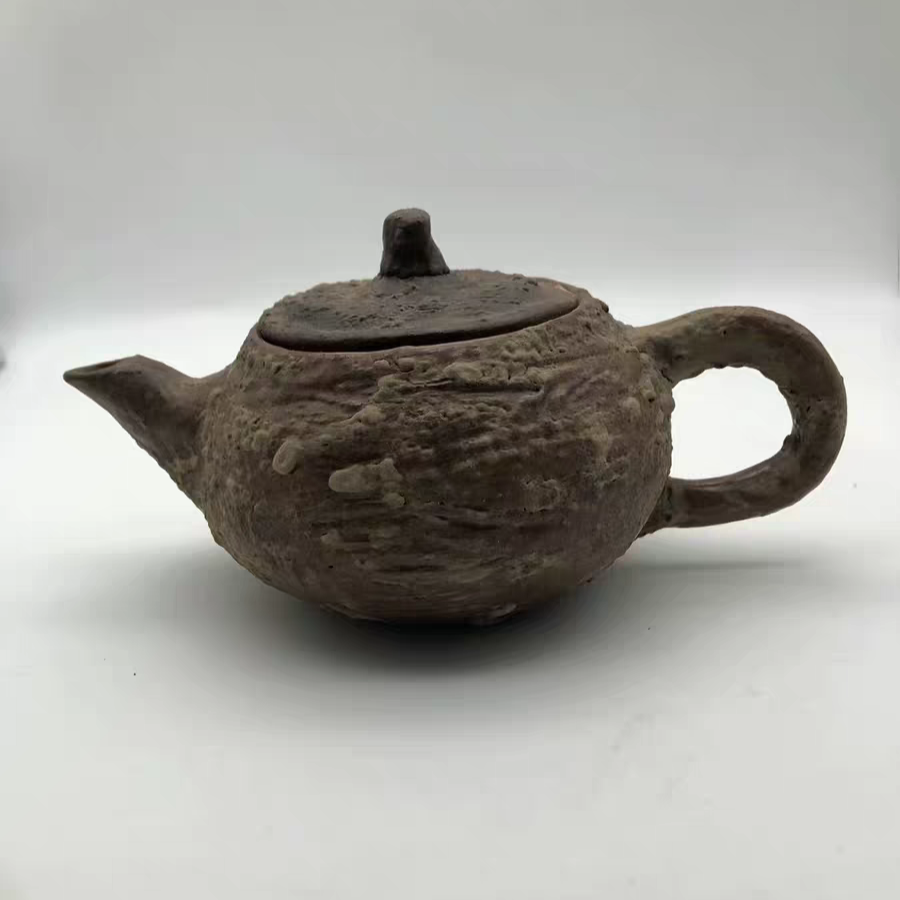 茶道茶器茶具复古手捏侘寂风志野烧南蛮烧柴烧煮茶壶150ML