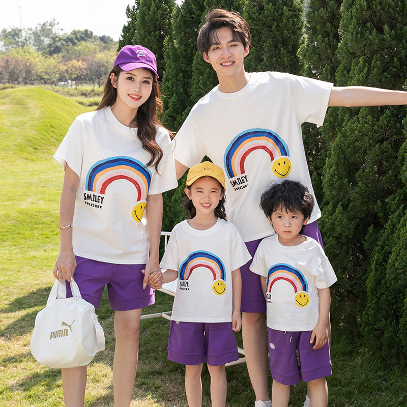 夏季亲子装一家四口纯棉短袖高端三口全家装洋气母子母女装潮班服