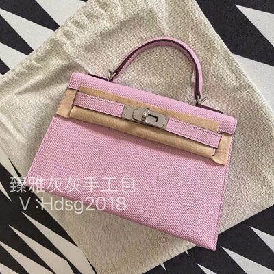 二代Mini凯莉包19 锦葵紫X9进口Epsom皮 全手工制作手提斜挎包