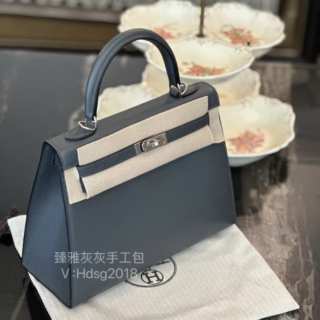 凯莉包25 雾霾灰H0 Epsom皮全手工制作手提单肩包
